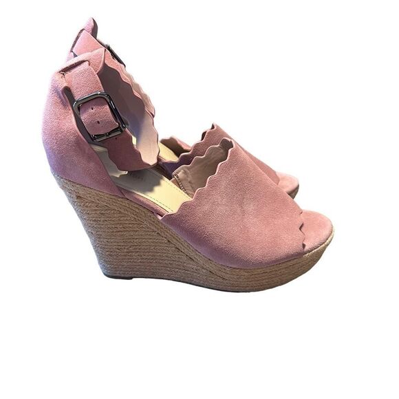 Marc Fisher‎ Pink Haya Scallop Ankle Strap Espadrille Wedge - Size 9.5 - Picture 2 of 16